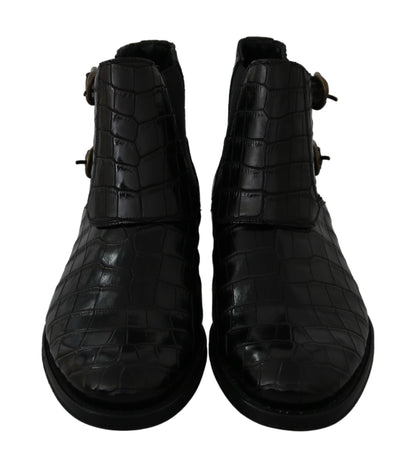 Dolce &amp; Gabbana – Derby-Stiefel aus schwarzem Krokodilleder