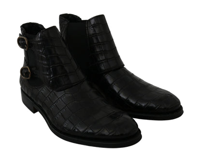 Dolce &amp; Gabbana – Derby-Stiefel aus schwarzem Krokodilleder