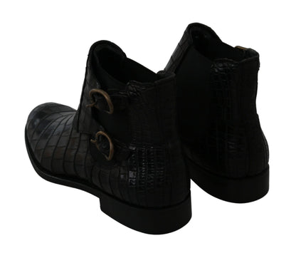 Dolce &amp; Gabbana – Derby-Stiefel aus schwarzem Krokodilleder