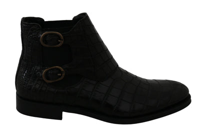 Dolce &amp; Gabbana – Derby-Stiefel aus schwarzem Krokodilleder