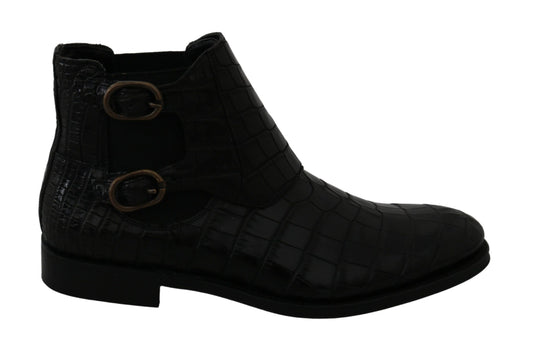 Dolce &amp; Gabbana – Derby-Stiefel aus schwarzem Krokodilleder