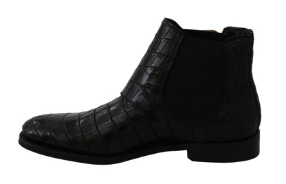 Dolce &amp; Gabbana – Derby-Stiefel aus schwarzem Krokodilleder