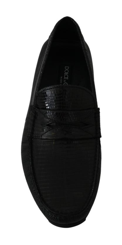 Dolce &amp; Gabbana – Flache Loafer aus schwarzem Eidechsenleder