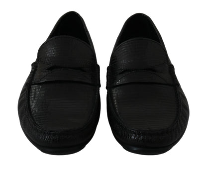 Dolce &amp; Gabbana – Flache Loafer aus schwarzem Eidechsenleder