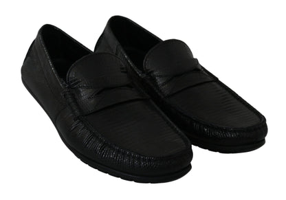 Dolce &amp; Gabbana – Flache Loafer aus schwarzem Eidechsenleder