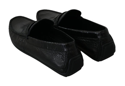 Dolce &amp; Gabbana – Flache Loafer aus schwarzem Eidechsenleder