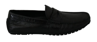 Dolce &amp; Gabbana – Flache Loafer aus schwarzem Eidechsenleder