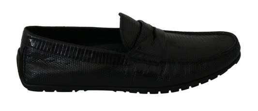 Dolce &amp; Gabbana – Flache Loafer aus schwarzem Eidechsenleder