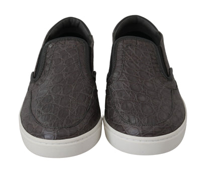 Dolce &amp; Gabbana Grau Leder Flache Caiman Herren Loafer Schuhe