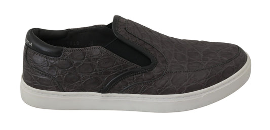 Dolce &amp; Gabbana Grau Leder Flache Caiman Herren Loafer Schuhe