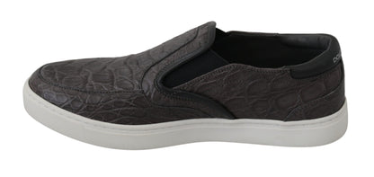 Dolce &amp; Gabbana Grau Leder Flache Caiman Herren Loafer Schuhe