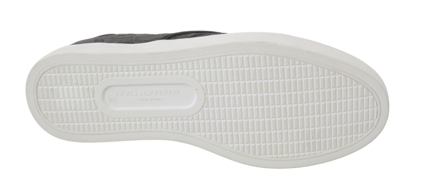 Dolce &amp; Gabbana Grau Leder Flache Caiman Herren Loafer Schuhe