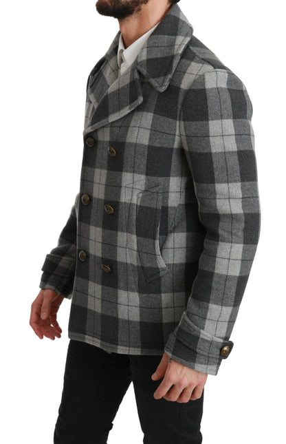 Dolce &amp; Gabbana Grau karierte Woll-Kaschmir-Manteljacke