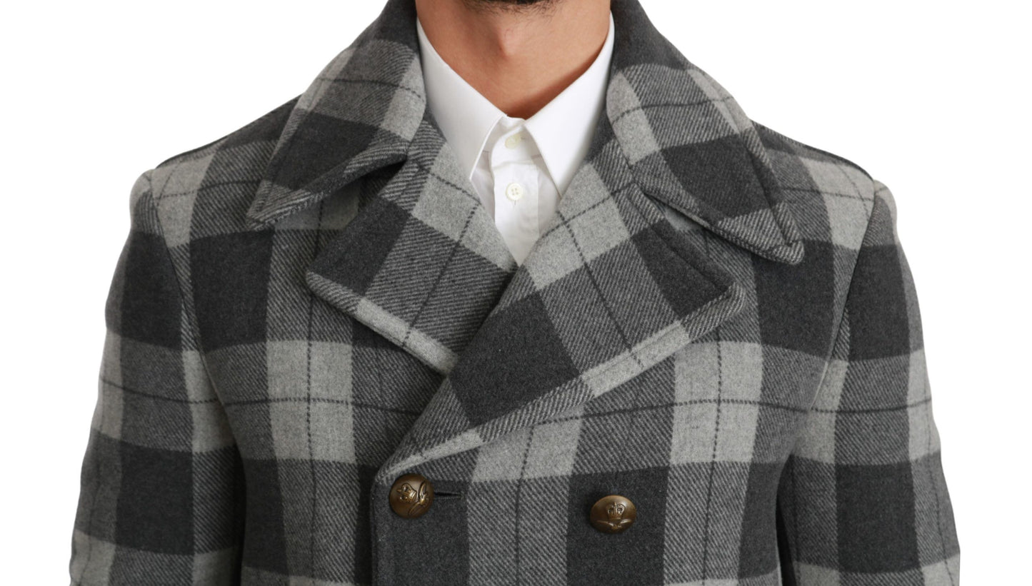 Dolce &amp; Gabbana Grau karierte Woll-Kaschmir-Manteljacke