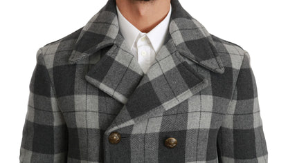 Dolce &amp; Gabbana Grau karierte Woll-Kaschmir-Manteljacke