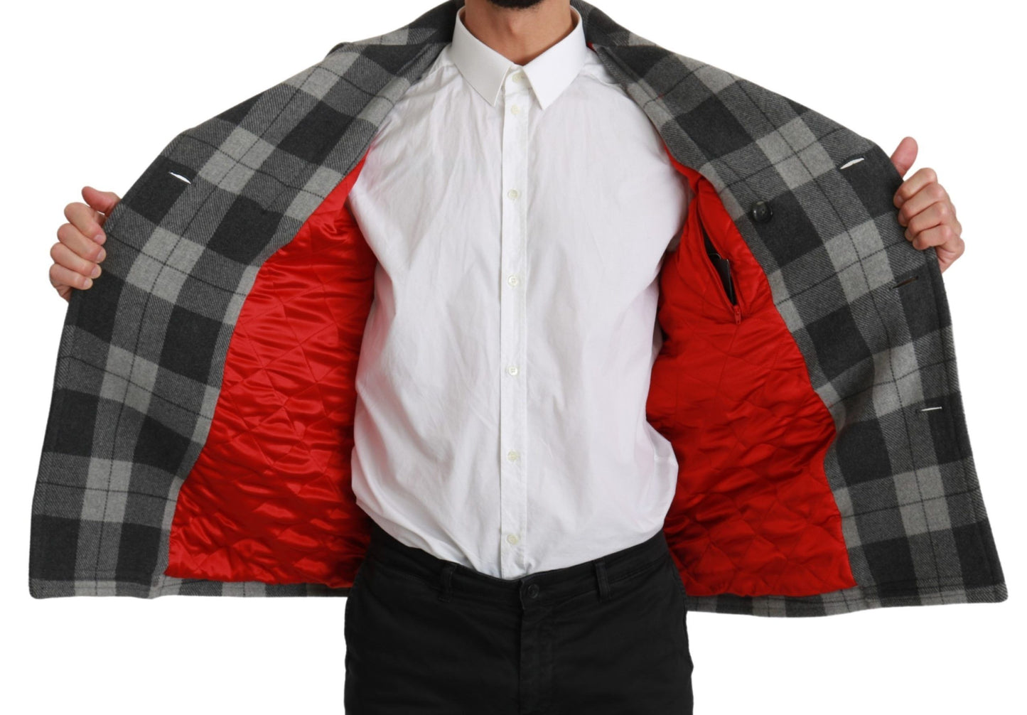 Dolce &amp; Gabbana Grau karierte Woll-Kaschmir-Manteljacke