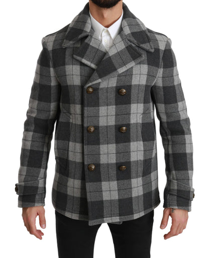 Dolce &amp; Gabbana Grau karierte Woll-Kaschmir-Manteljacke