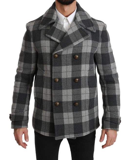 Dolce &amp; Gabbana Grau karierte Woll-Kaschmir-Manteljacke