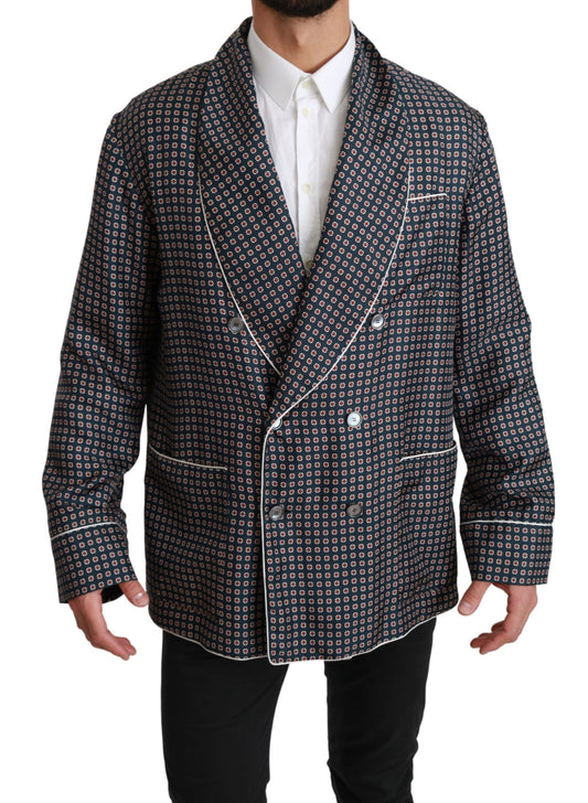 Dolce &amp; Gabbana – Zweireihige Manteljacke in Marineblau mit Muster