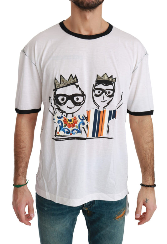 Dolce &amp; Gabbana Weißes Baumwoll-T-Shirt mit Print #dgfamily für Herren