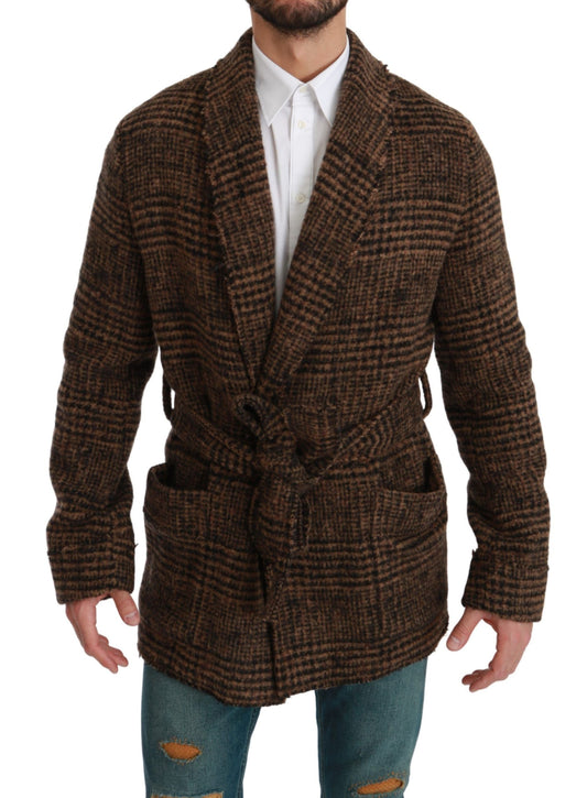 Dolce &amp; Gabbana – Braun karierte Wickeljacke aus Wolle