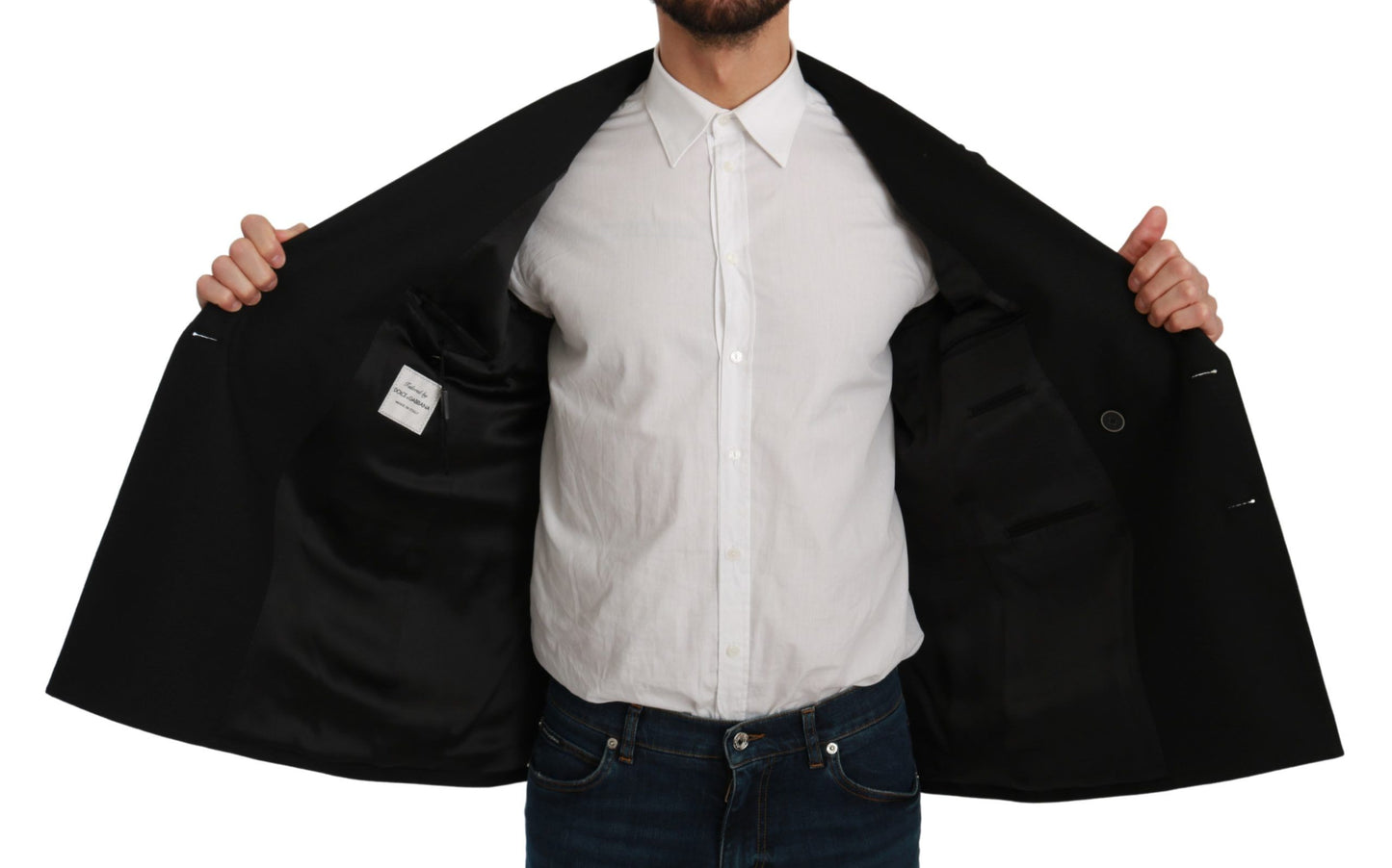 Dolce &amp; Gabbana – Schwarzer Slim Fit-Jackenmantel aus Wolle