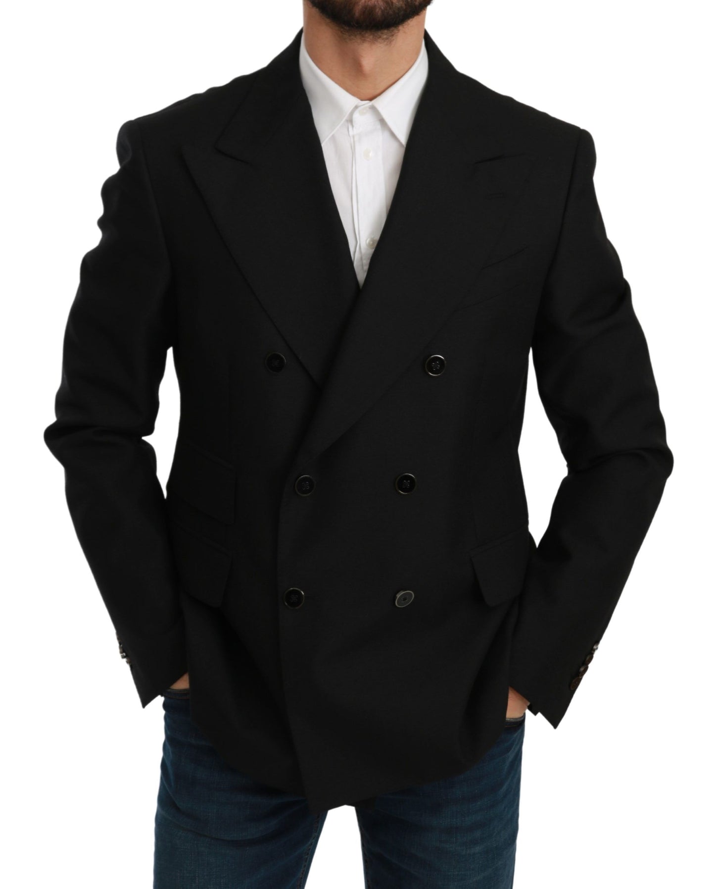 Dolce &amp; Gabbana – Schwarzer Slim Fit-Jackenmantel aus Wolle