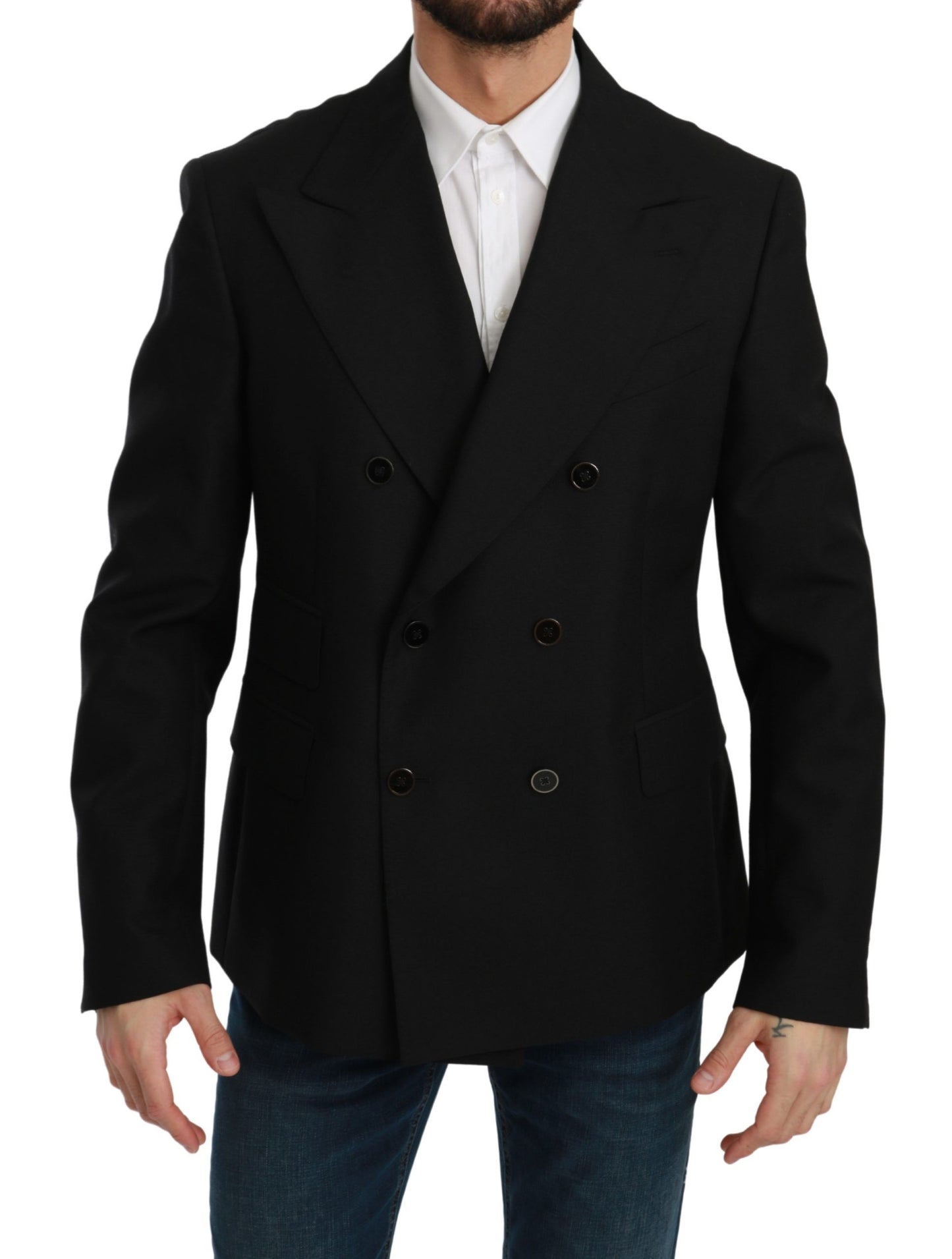 Dolce &amp; Gabbana – Schwarzer Slim Fit-Jackenmantel aus Wolle