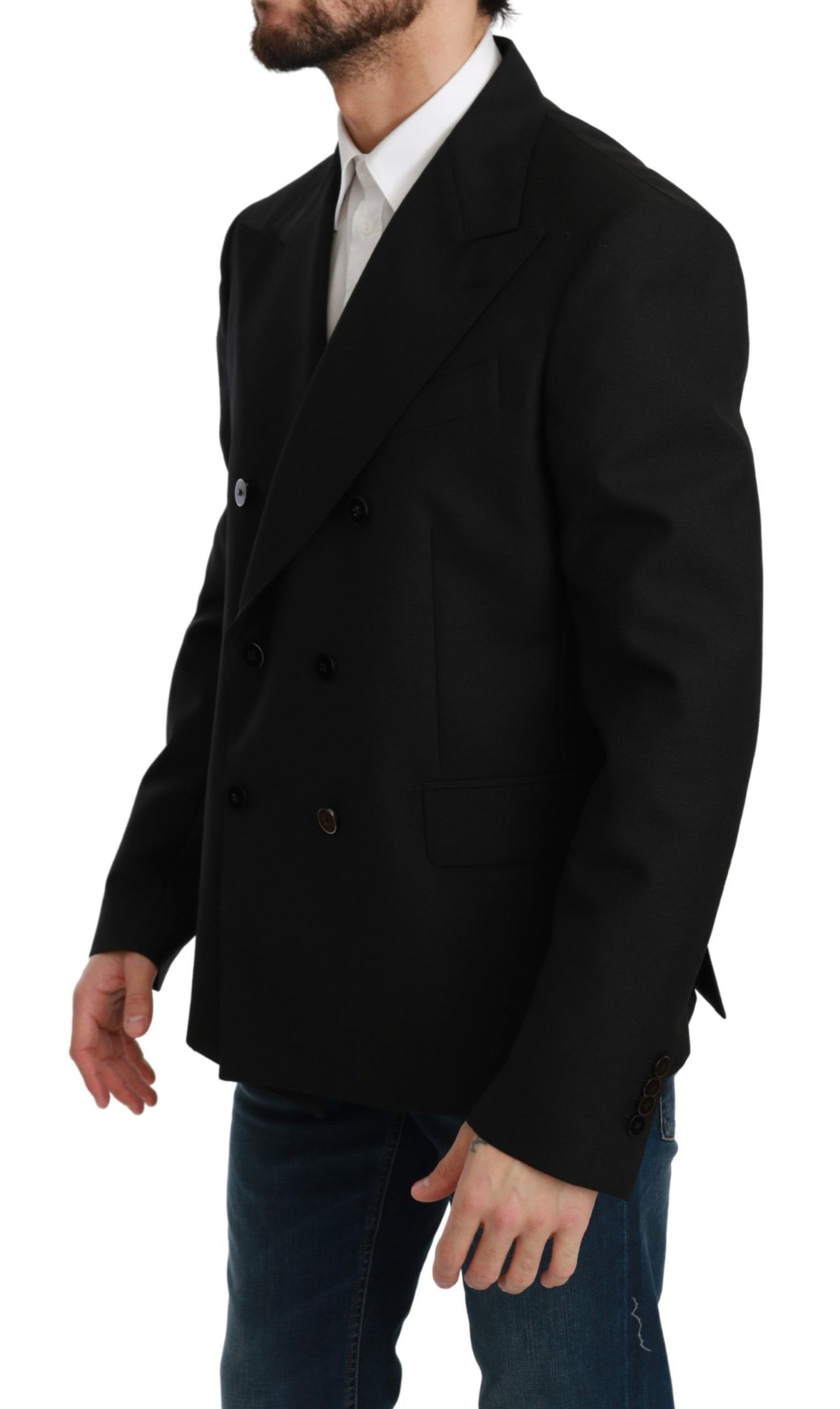 Dolce &amp; Gabbana – Schwarzer Slim Fit-Jackenmantel aus Wolle