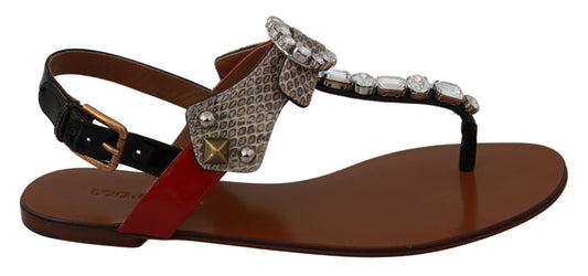 Dolce &amp; Gabbana Leder Ayers Kristall Sandalen Flip-Flops Schuhe
