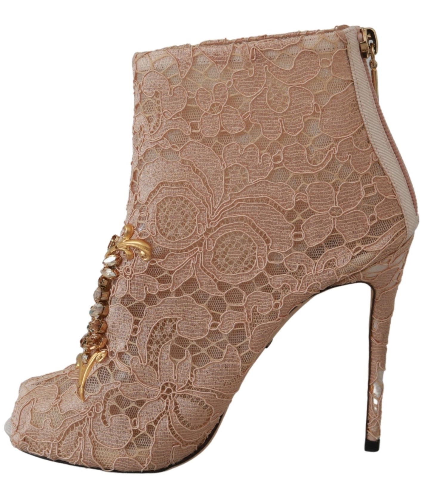 Dolce &amp; Gabbana Rosa Kristall Spitze Booties Stilettos Schuhe