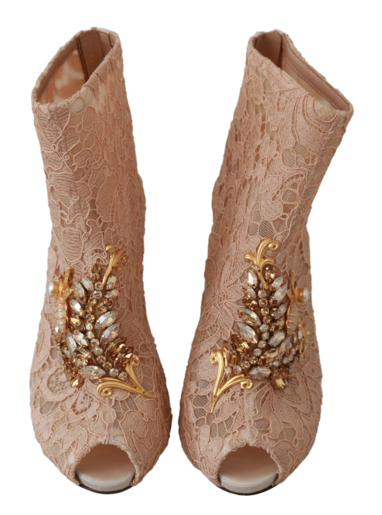 Dolce &amp; Gabbana Rosa Kristall Spitze Booties Stilettos Schuhe