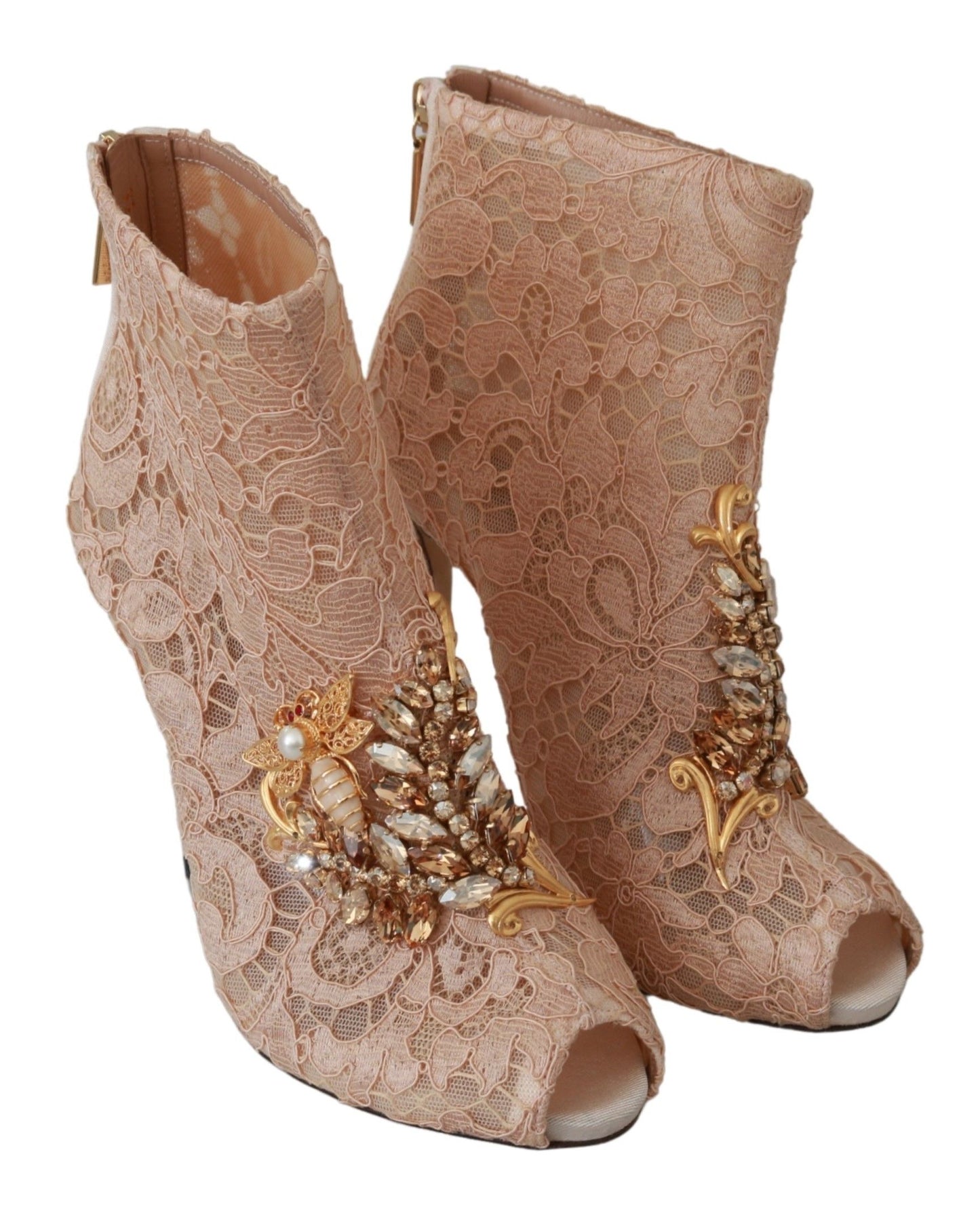 Dolce &amp; Gabbana Rosa Kristall Spitze Booties Stilettos Schuhe