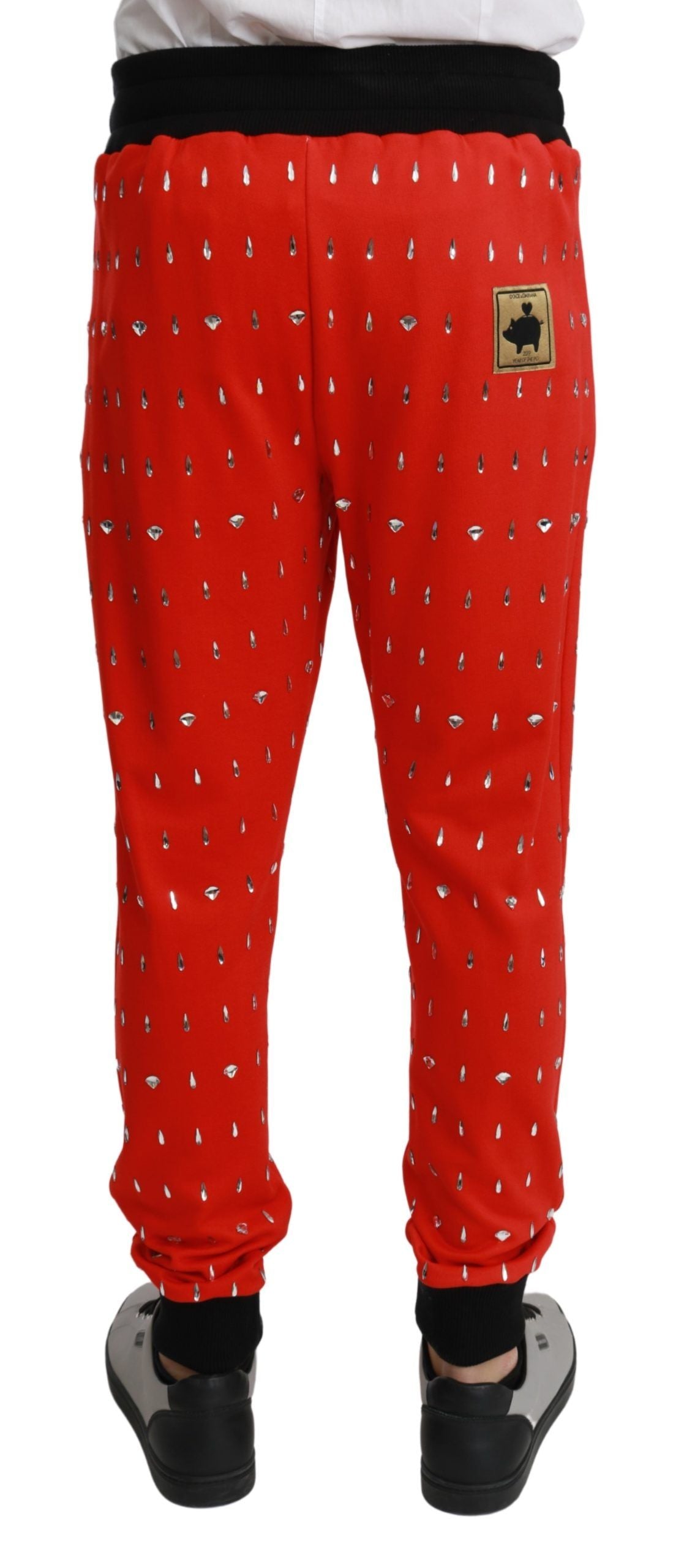 Dolce &amp; Gabbana Rote Sparschwein-Baumwollhose mit Kristallen