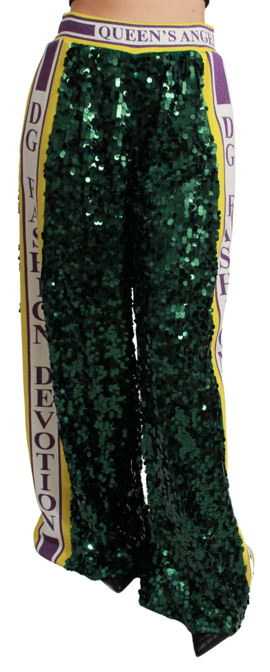 Dolce &amp; Gabbana Grüne Paillettenhose Queens Angel Pants