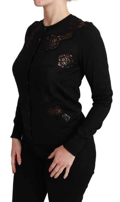Dolce &amp; Gabbana – Schwarzer Cardigan aus Kaschmir mit Spitze