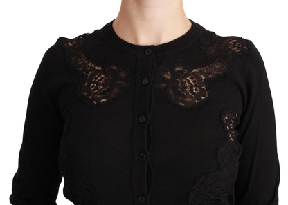 Dolce &amp; Gabbana – Schwarzer Cardigan aus Kaschmir mit Spitze