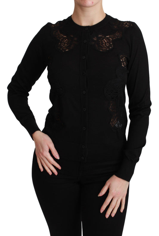Dolce &amp; Gabbana – Schwarzer Cardigan aus Kaschmir mit Spitze