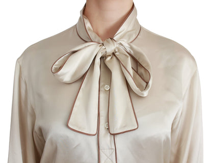 Dolce &amp; Gabbana Beige Sleeve Top Queen Seidensatinbluse