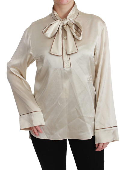 Dolce &amp; Gabbana Beige Sleeve Top Queen Seidensatinbluse
