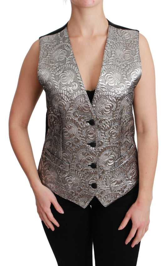 Dolce &amp; Gabbana, ärmelloses Metallic-Top aus silbernem Brokat