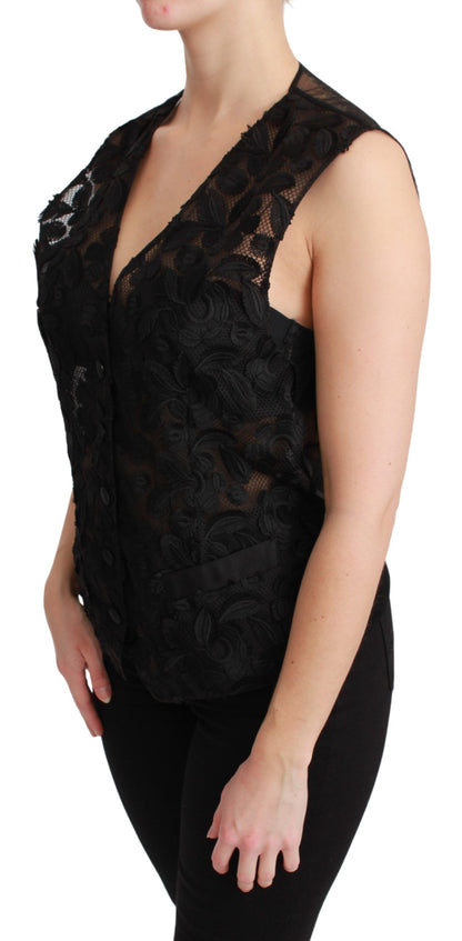 Dolce &amp; Gabbana Weste aus schwarzem Brokat mit Blumenmuster