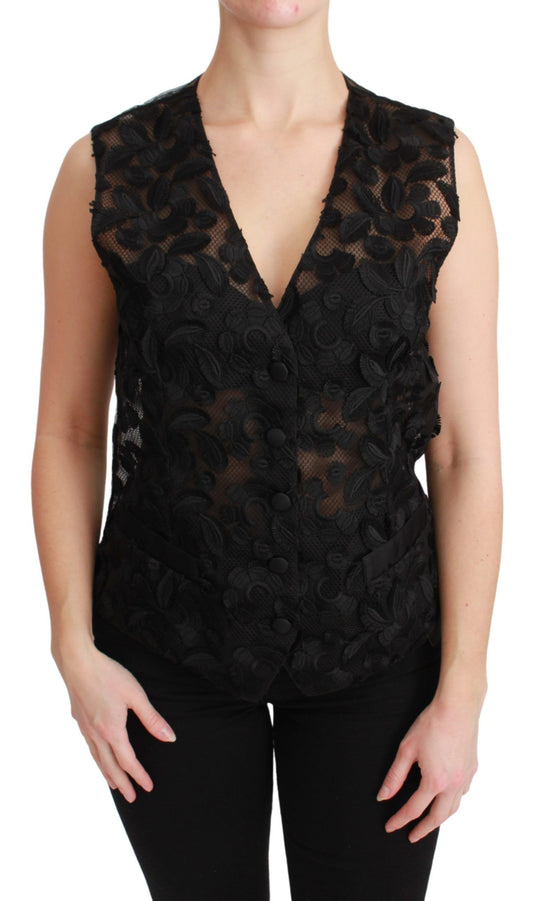 Dolce &amp; Gabbana Weste aus schwarzem Brokat mit Blumenmuster