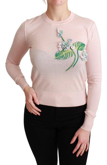 Dolce &amp; Gabbana – Pullover aus Seidenkaschmir mit Blumenmuster in Rosa