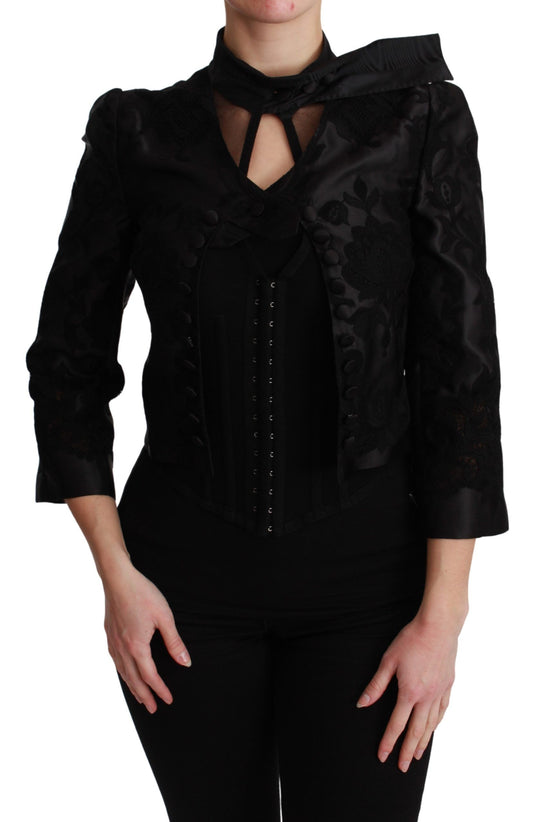 Dolce &amp; Gabbana – Schwarze Jacquard-Blazerjacke aus Seide mit Blumenmuster