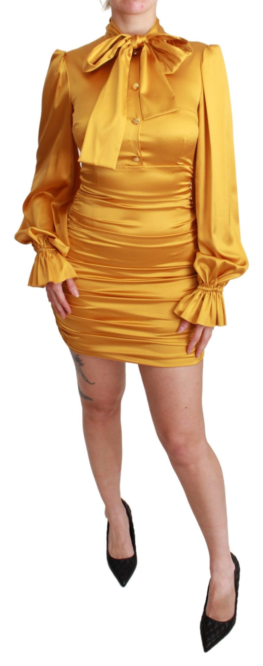 Dolce &amp; Gabbana – Gelbes, figurbetontes Minikleid aus Stretch-Seide