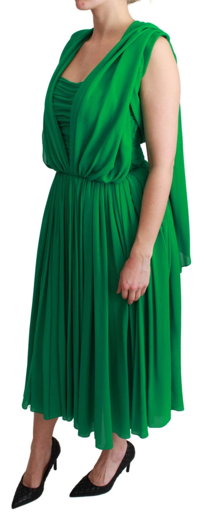 Dolce &amp; Gabbana – Grünes, ärmelloses, plissiertes Maxikleid aus 100 % Seide