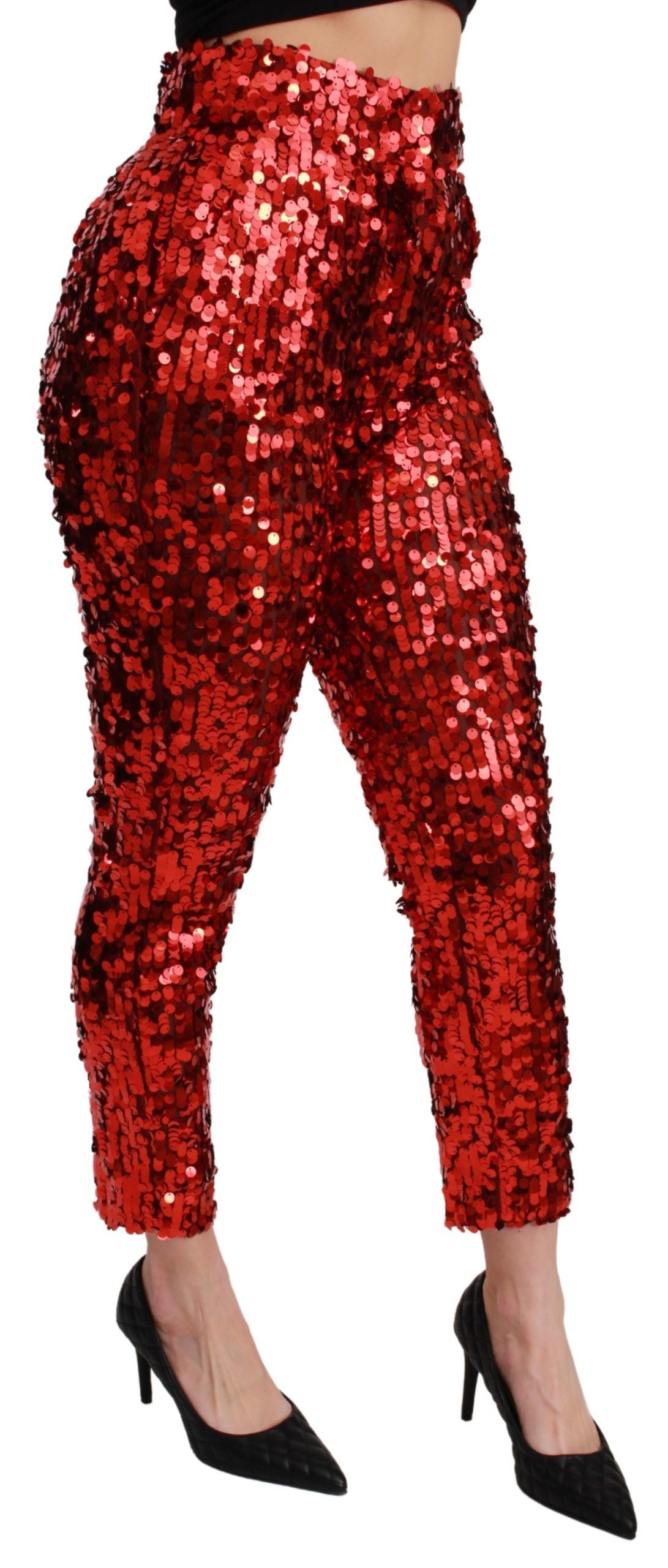Dolce &amp; Gabbana Rote, mit Pailletten besetzte Cropped-Hose