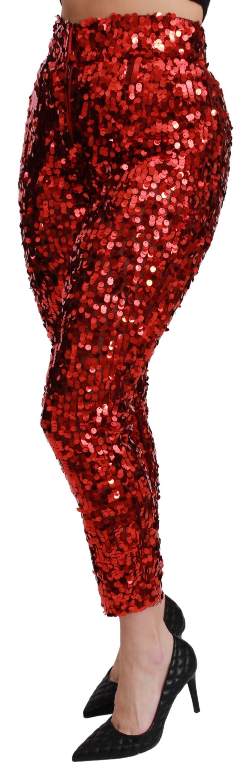 Dolce &amp; Gabbana Rote, mit Pailletten besetzte Cropped-Hose