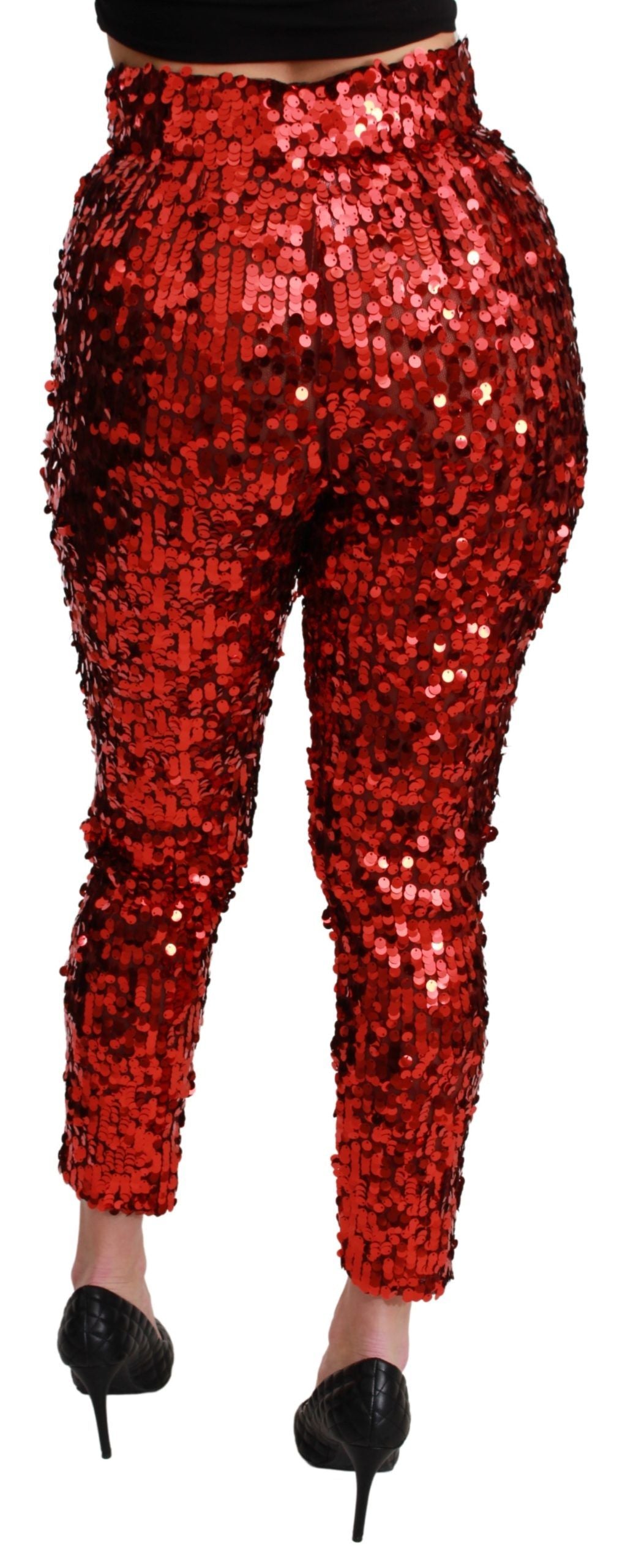 Dolce &amp; Gabbana Rote, mit Pailletten besetzte Cropped-Hose